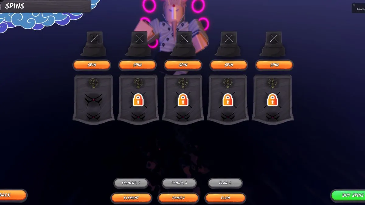 Obrazovka zobrazující obrazovku Reroll v době ninja
