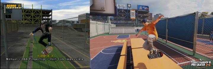 Srovnání Pro Skater 3 + 4 Tonyho Hawka a originálu.