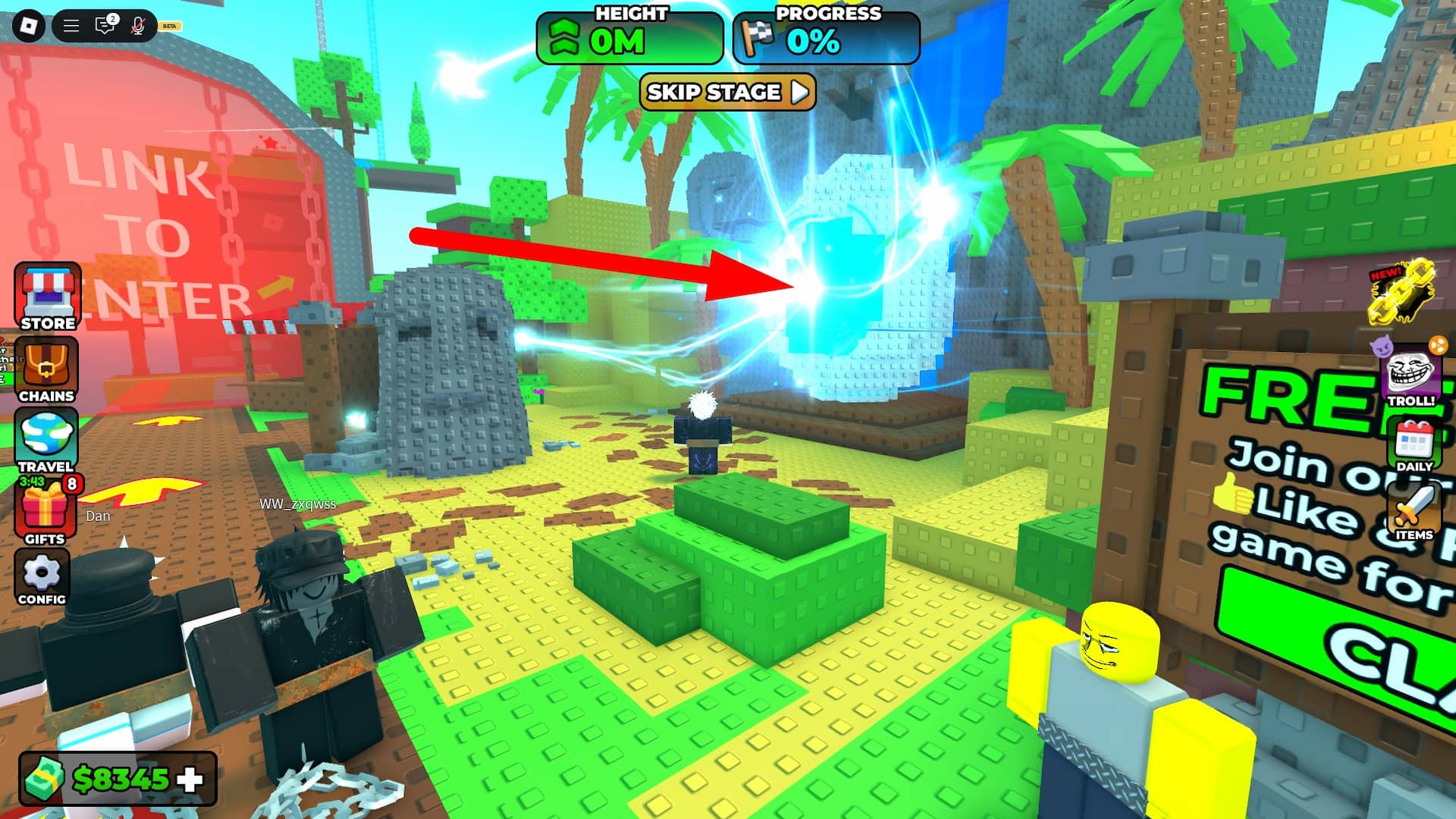 Portál Hunt Stage v Chaised 2 Player OBBY během akce Hunt Mega v Robloxu