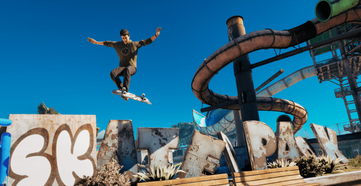 Tony Hawk skočí přes park v Tony Hawk's Pro Skater 3 + 4.