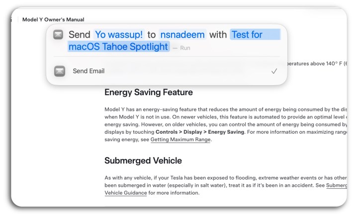 Prozkoumání funkce Spotlight na mém MacBooku Air běžícím na macOS Tahoe.