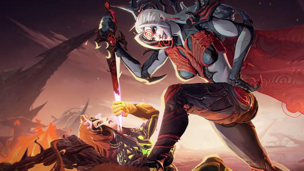 Marvel Rivals Knullified Hela drží dýku u hrdla Phoenix