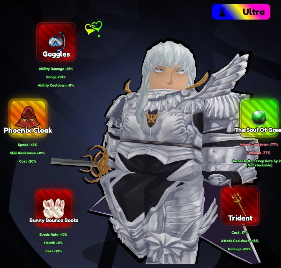 Sestava Griffin (Heavenly Feather) pro fáze Swarm Event v zážitku Anime Rangers X Roblox.