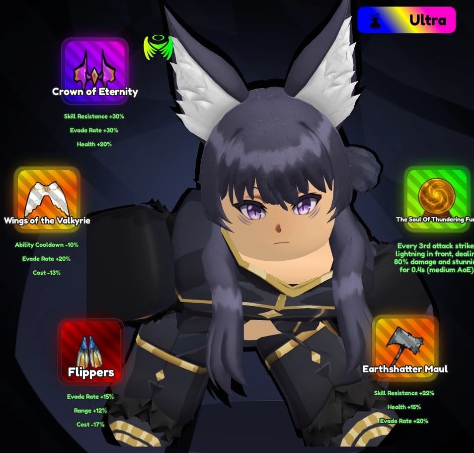 Sestava Feral Fang pro fáze Swarm Event v zážitku Anime Rangers X Roblox.