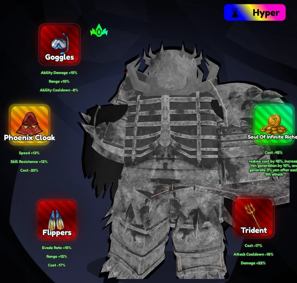 Sestava Skeleton Knight pro fáze Swarm Event v zážitku Anime Rangers X Roblox.