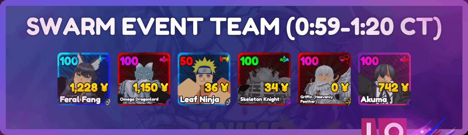 Průvodce týmem Top Anime Rangers X Swarm Event (0:59-1:20 CT)