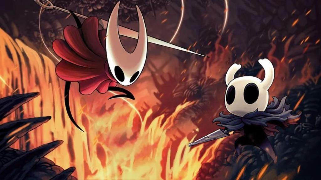 Hornet ve Silksong vedle rytíře z Hollow Knight