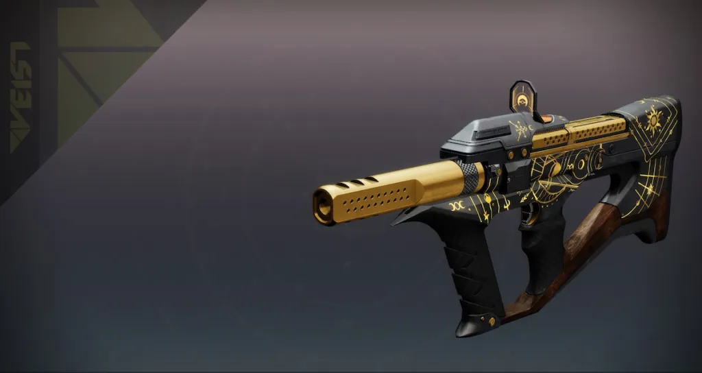 Gunburn, Veist SMG pokrytá černou barvou s okultními symboly napsanými na ní zlatem.