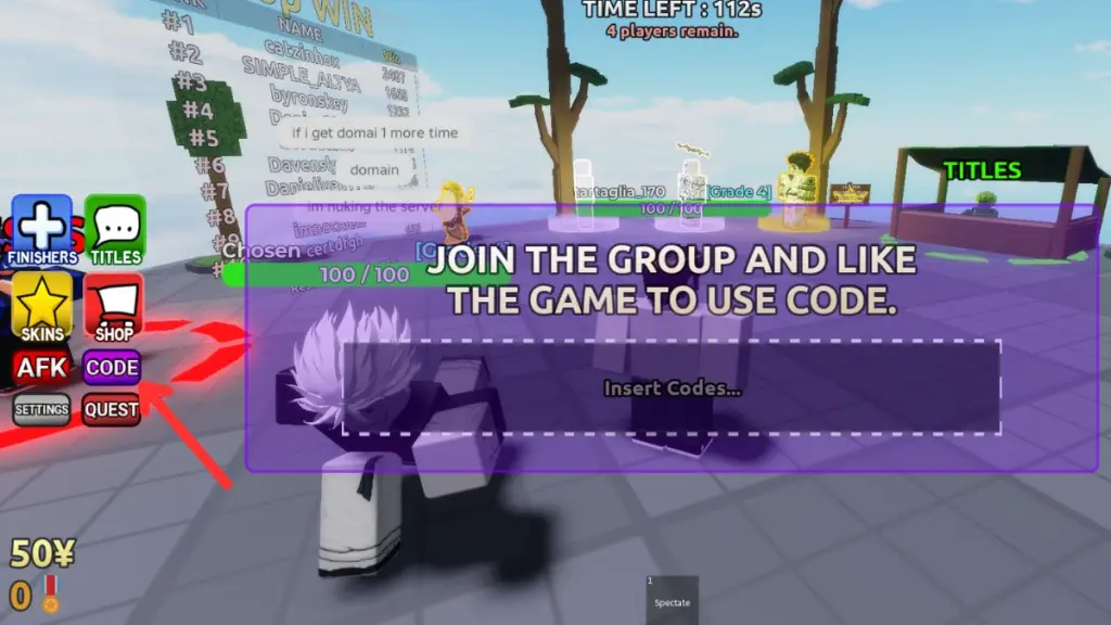 Uplatnění kódů Jujutsu Randomizer